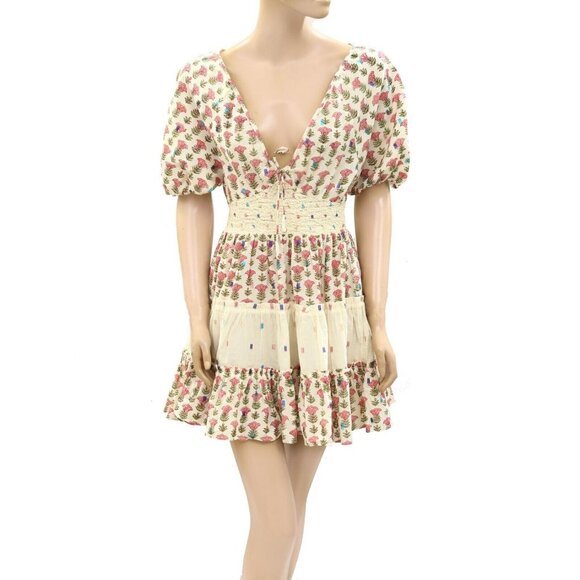 Saylor Anthropologie Greyson Mini Dress Floral Printed Smocked Tiered XS 274190